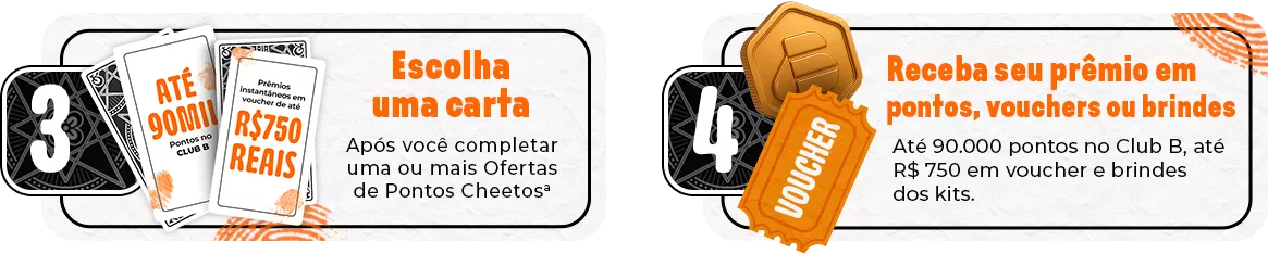 3 - tirar a carta; 4 - Receber seu prêmio em pontos ou vouchers 3 - tirar a carta; 4 - Receber seu prêmio em pontos ou vouchers
